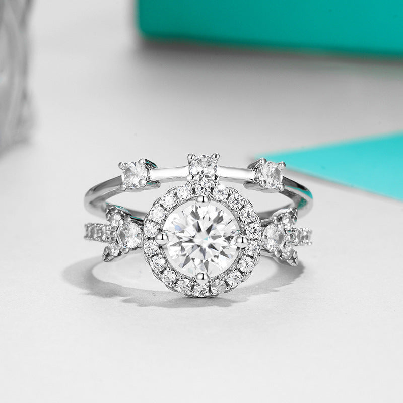 Silver Plated Star Halo Cubic Zirconia Ring Set additional product view