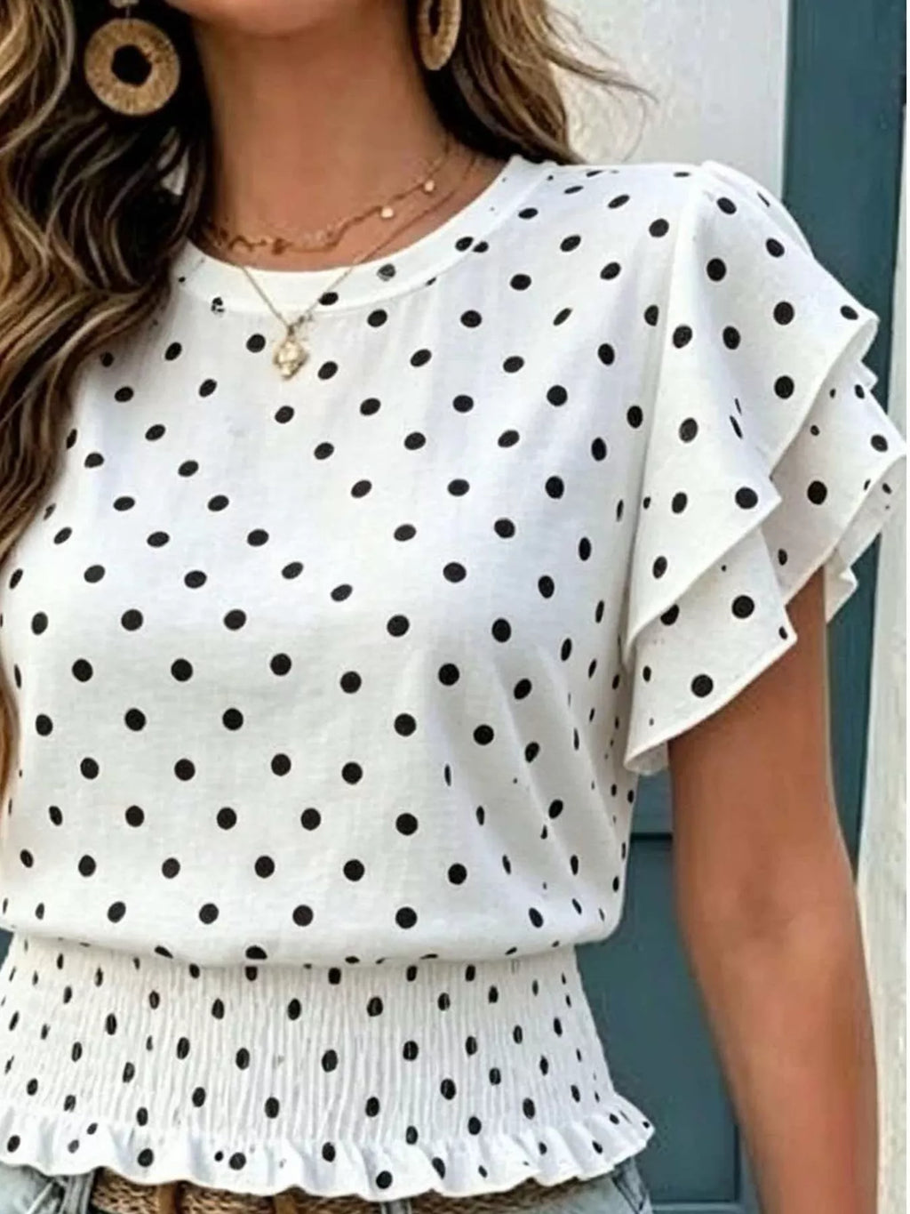Polka dot ruffle sleeve blouse — additional view 3
