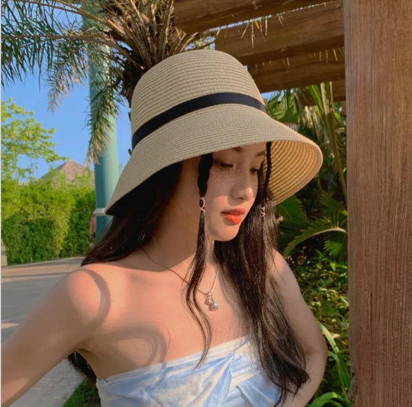Women's Foldable Straw Sun Hat with Bow-Splashis, alternate view 6