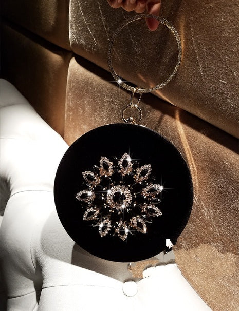 Velour Round Clutch Bag for Women, angled product view