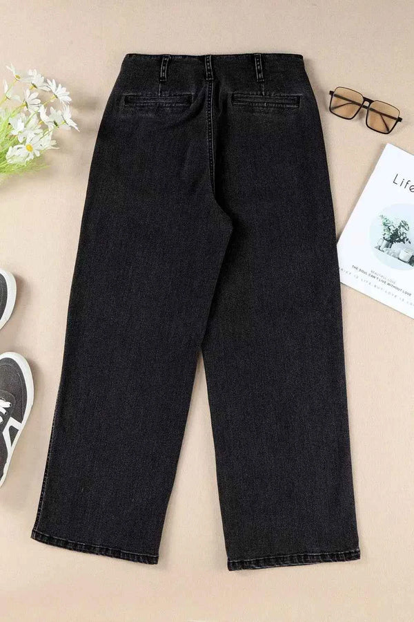 High-Waisted Button-Fly Wide-Leg Jeans-Jeans-Splashis-Splashis