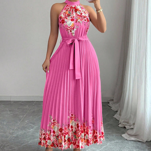 Women's Floral Print Pleated Maxi Dress, close-up product view