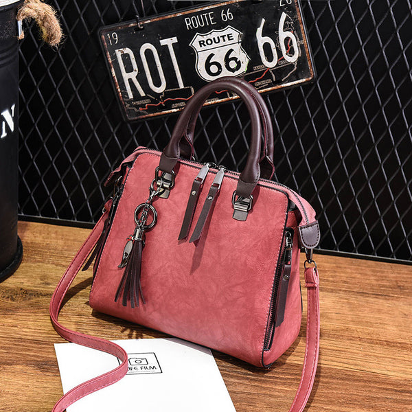 Vintage PU Leather Tassel Top-Handle Tote Bag for Women, product view 10