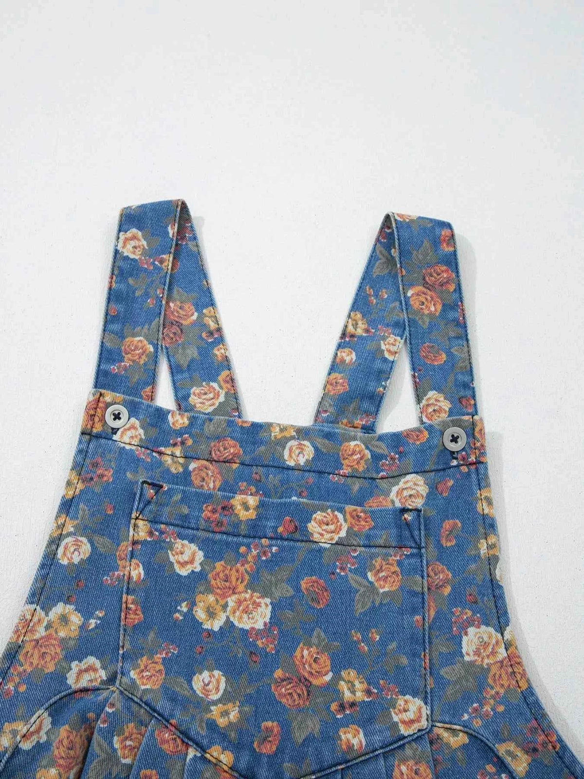 Floral Print Wide Leg Denim Overalls, product view 8