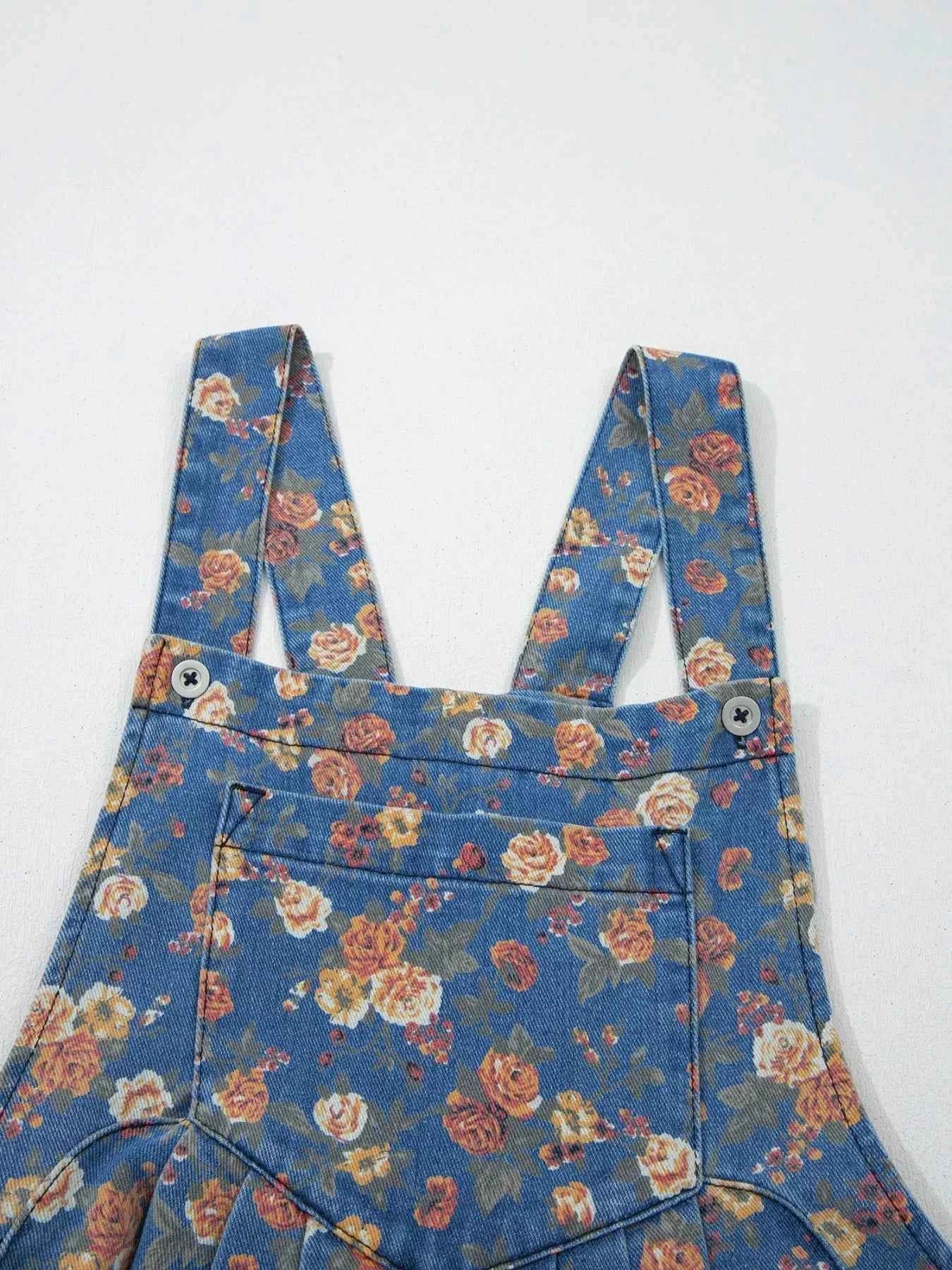 Floral print wide leg denim overalls — additional view 8