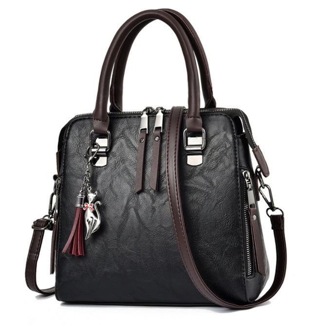 Vintage PU Leather Tassel Top-Handle Tote Bag for Women, product view 8