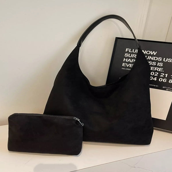 Solid color suede tote bag — primary view