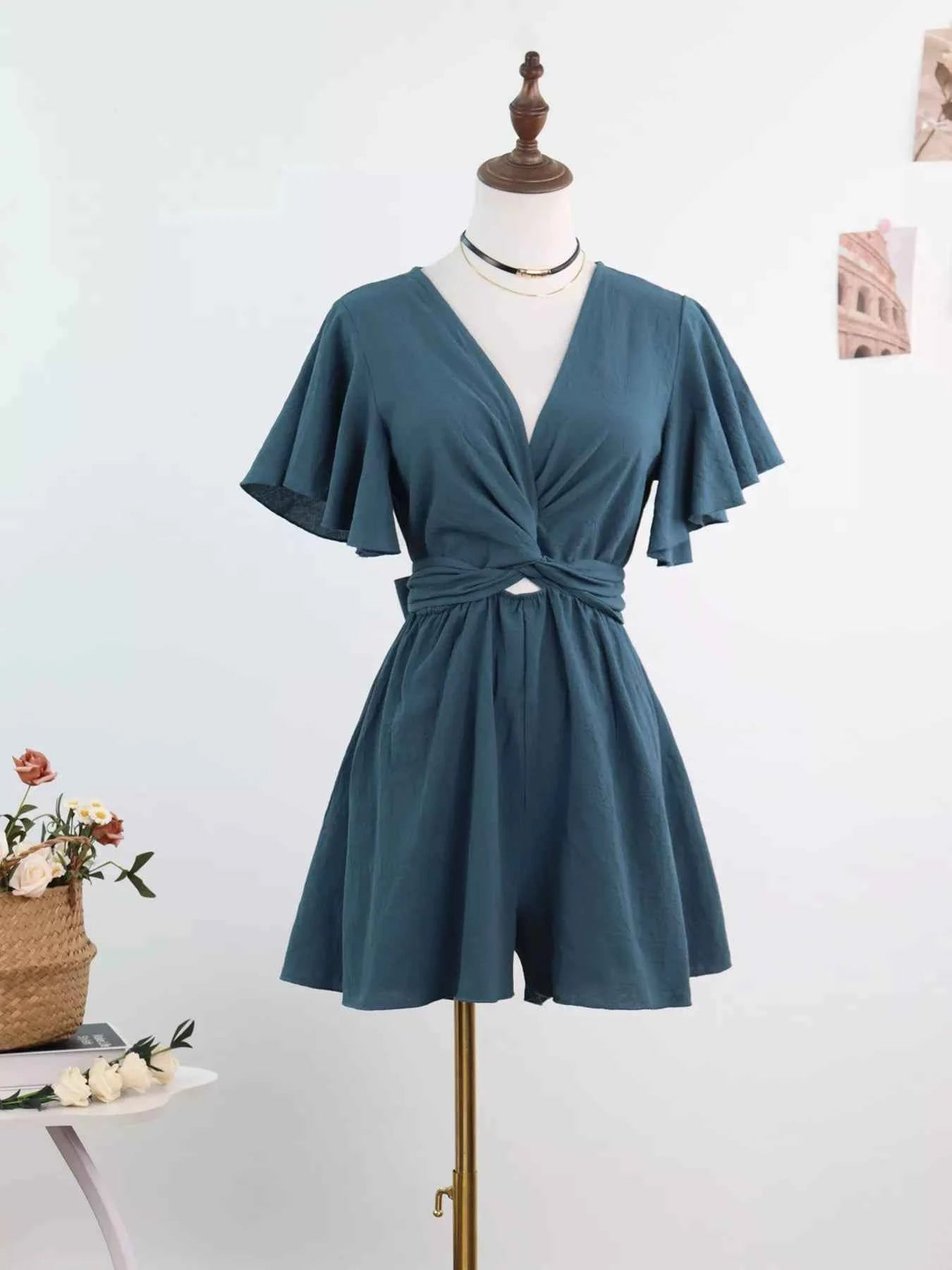 Tie waist flutter sleeve romper — additional view 10