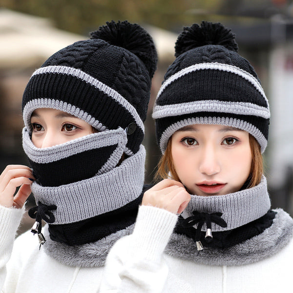 Women's 3 Piece Knitted Hat and Scarf Set-Splashis, Black