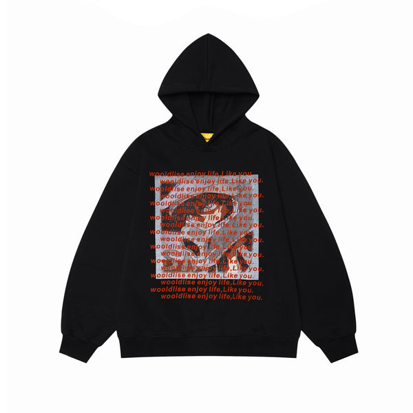 Black letter print loose hoodie for women