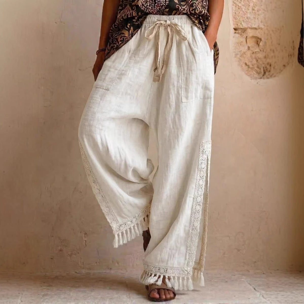 Lace-tassel bohemian wide-leg pants product image