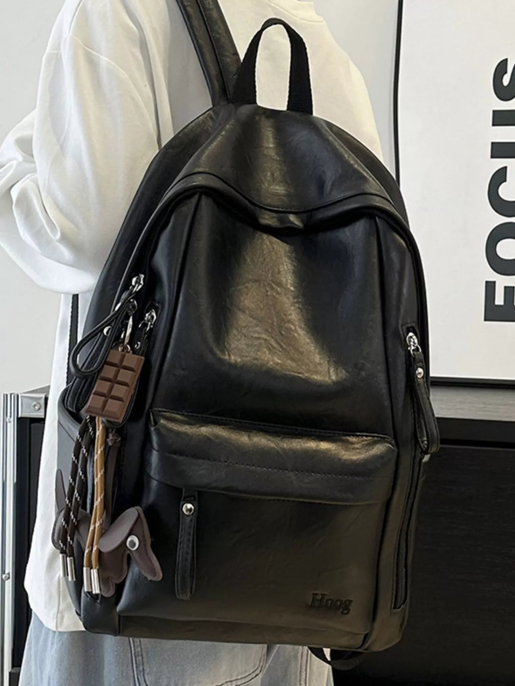 Medium PU Leather Texture Backpack — product image 3