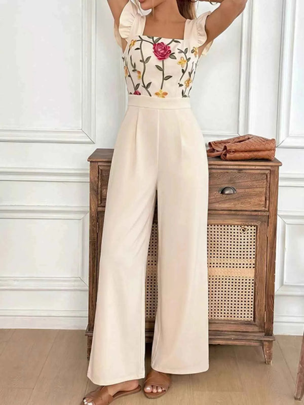 Floral embroidered jumpsuit with ruffles — additional view 3