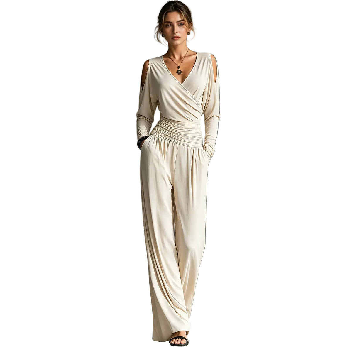 Women's Wrap V-Neck Cold-Shoulder Jumpsuit product image