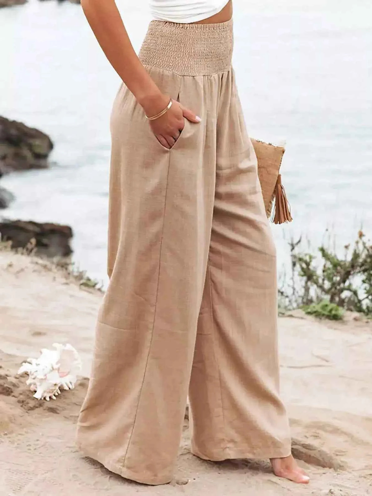 Smocked High Waisted Wide Leg Pants, product view 11