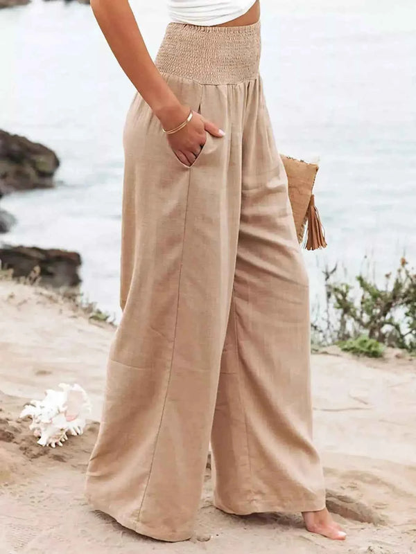 Smocked high-waisted wide-leg pants — additional view 11