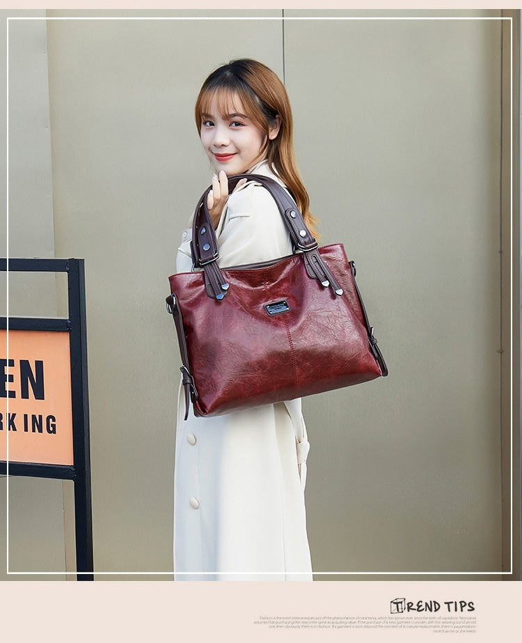 Retro Faux Leather Tote Bag for Women, angled product view