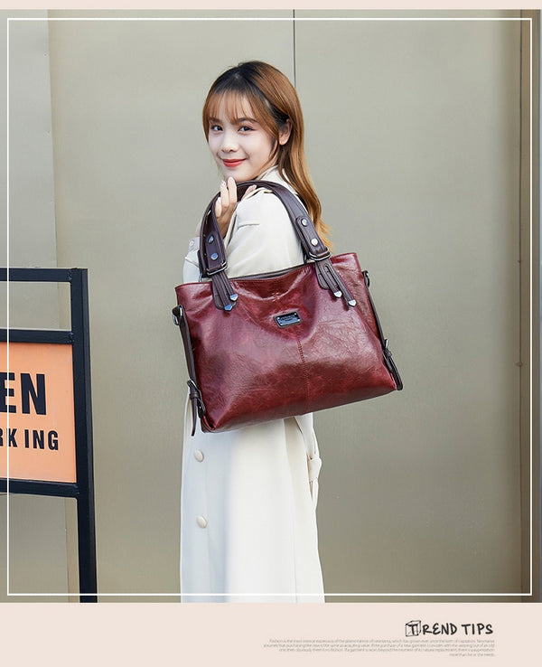 Retro Faux Leather Tote Bag for Women, angled product view