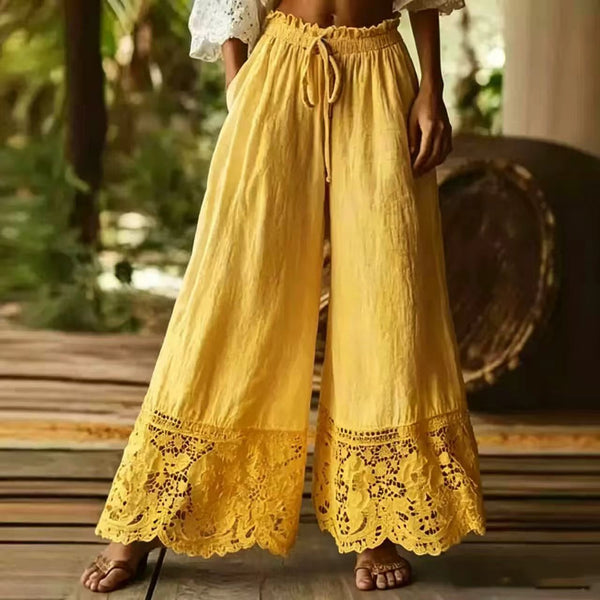 Lace-trimmed wide-leg pants product image