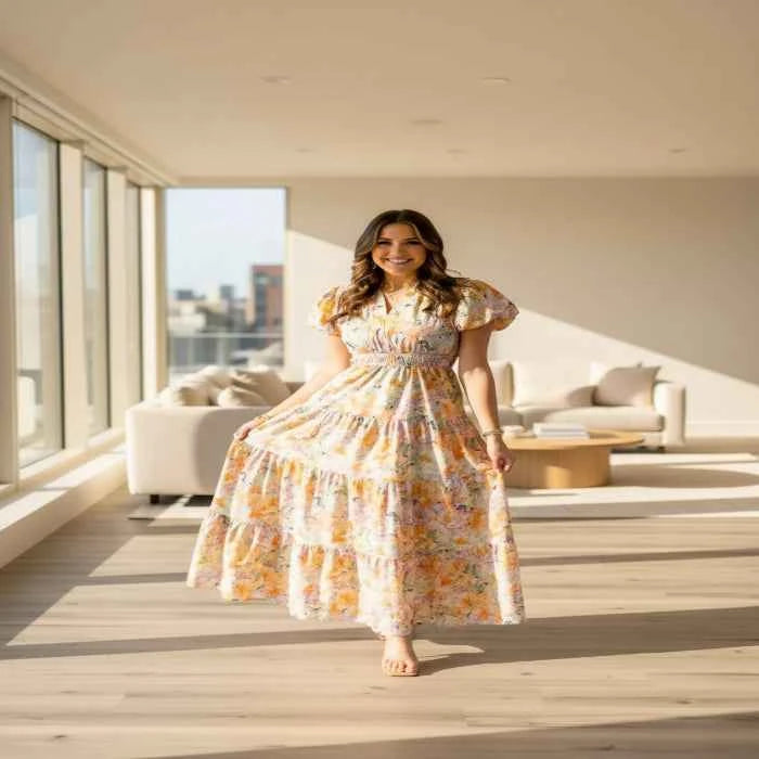 Floral smocked maxi dress — primary view