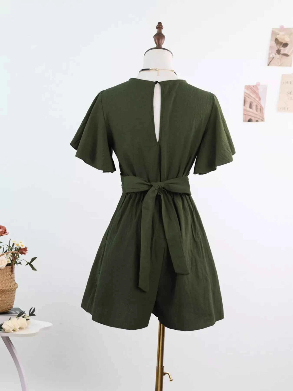 Tie waist flutter sleeve romper — additional view 6