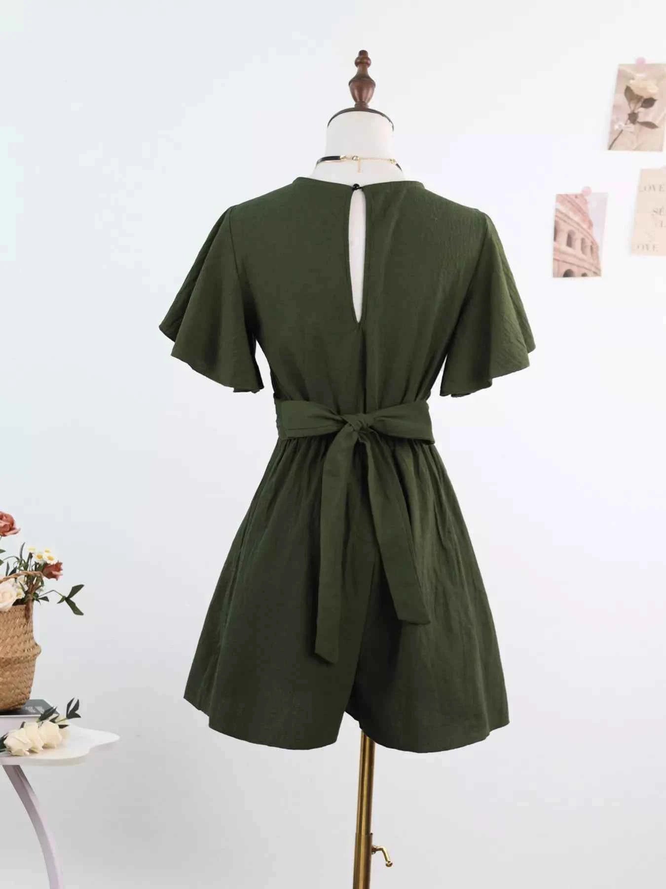 Tie waist flutter sleeve romper — additional view 6