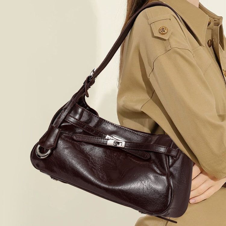 Genuine Leather Lock Crossbody Bag for Women, shown in a clear product image