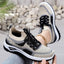 Black mesh lace-up lightweight sneakers for women