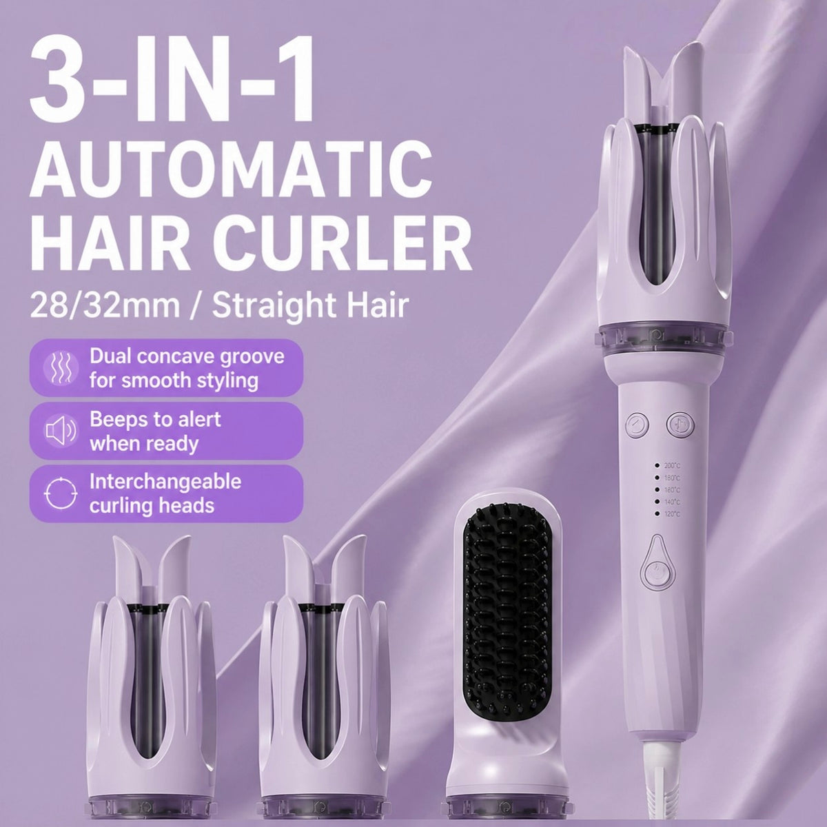 3-in-1 Curling Iron and Straightening Comb Set, alternate product view