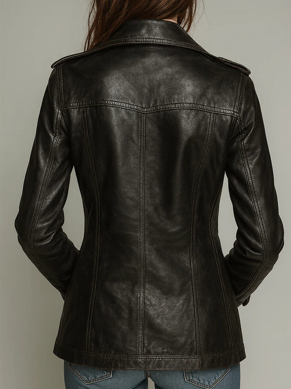 Vintage black biker jacket for women, image 5