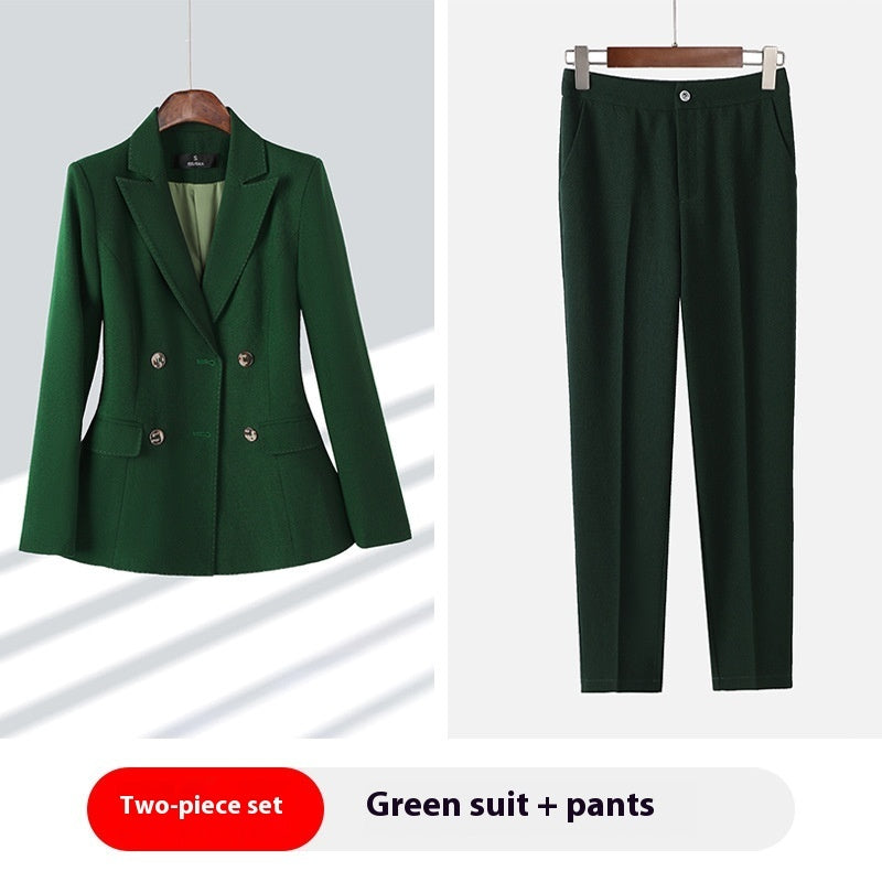 Double-Breasted Slim Fit Women's Suit Set – Blazer & Trouser Office Wear, front product view