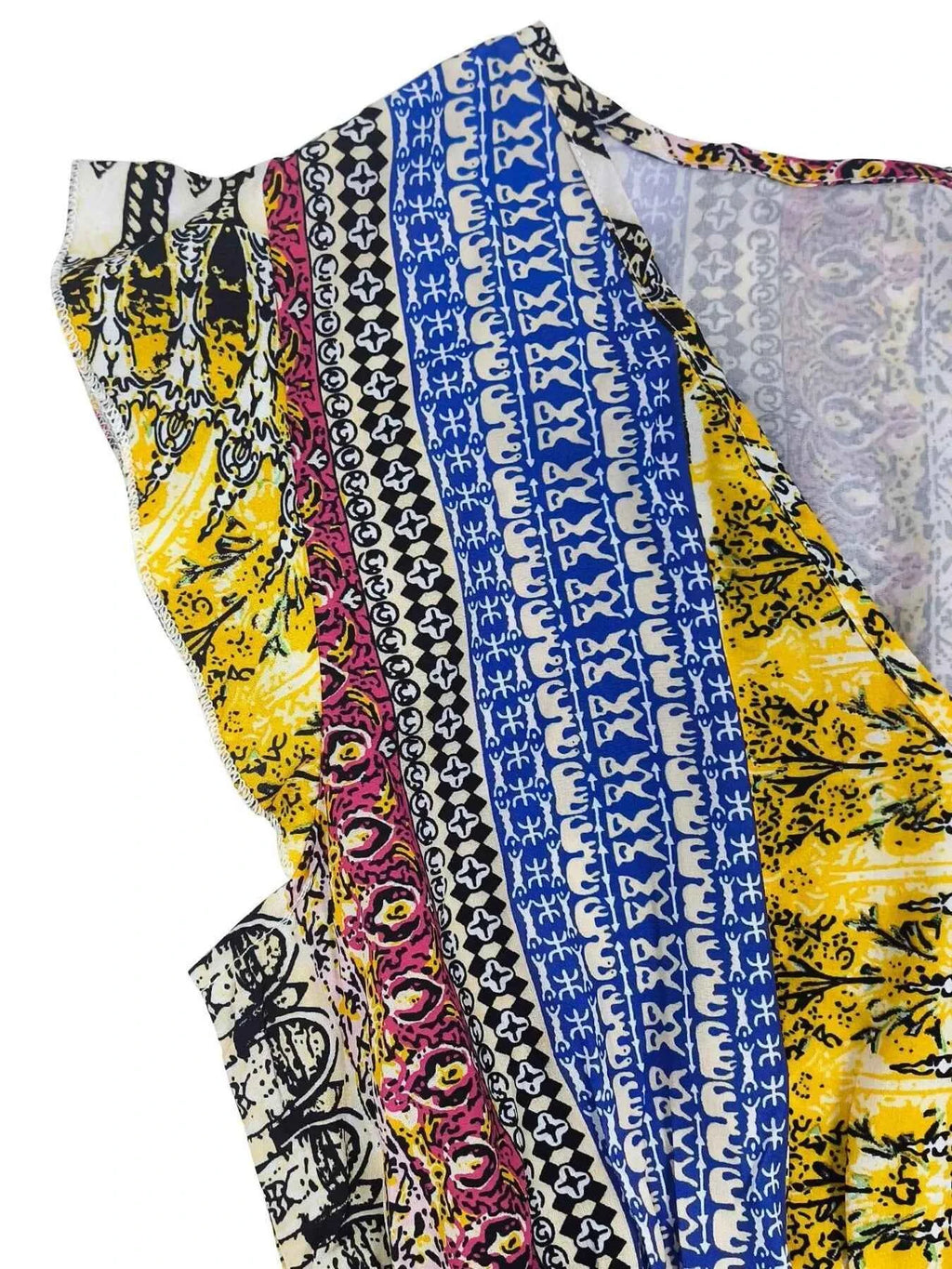 Boho Print Ruffle Sleeve Slit Dress-Casual Dresses-Splashis-Splashis
