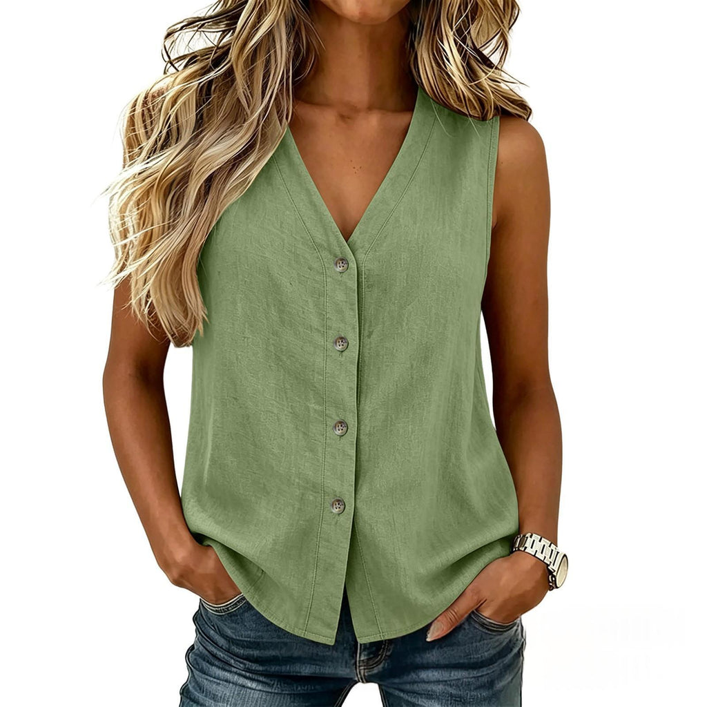 Sleeveless Buttoned Vest Top, shown in a clear product image