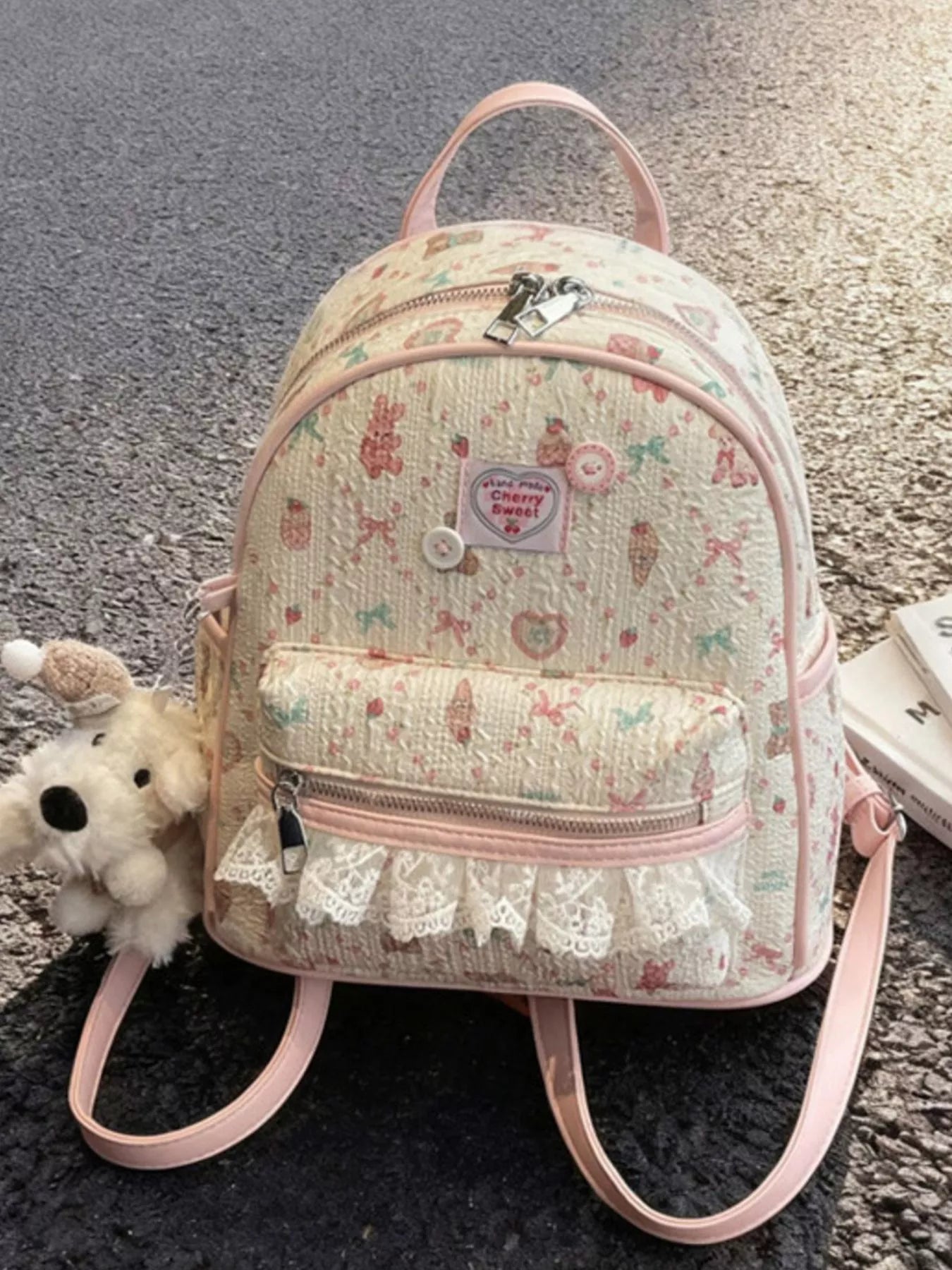 Mini Lace Detail PU Leather Backpack — product image 3
