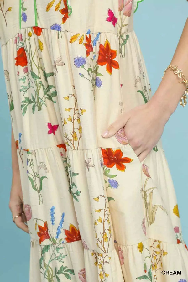 Floral ruffle tiered midi dress with scalloped detail — additional view 6