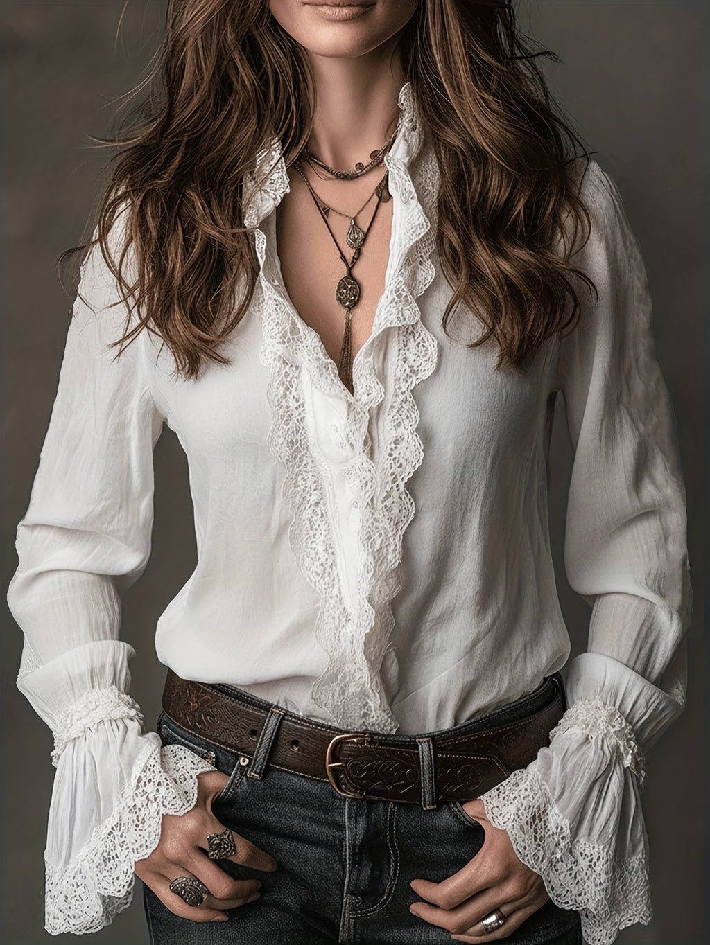 Product detail photo of Loose Fit Lightweight Lace Shirt, Blouse, everyday style