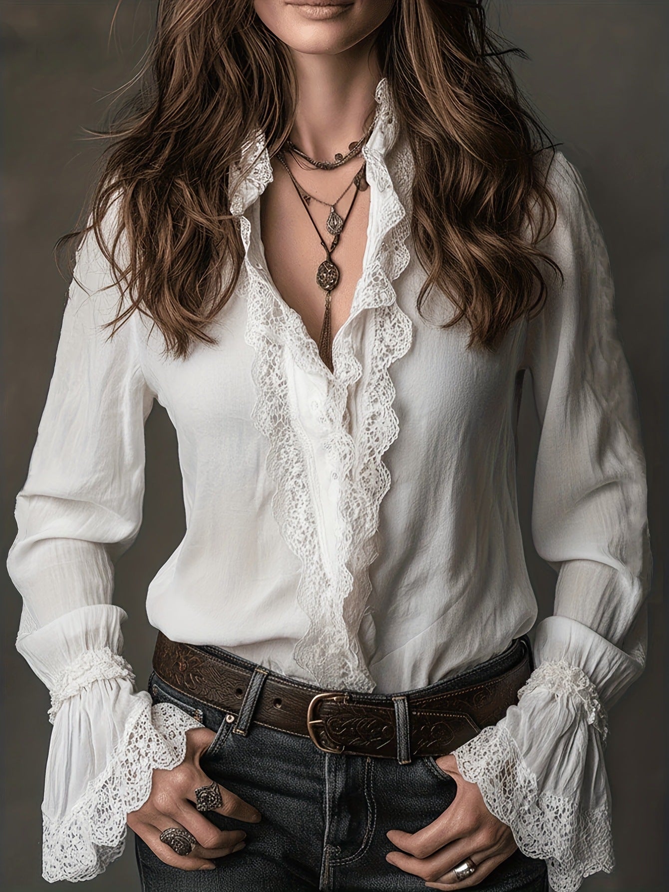 Product detail photo of Loose Fit Lightweight Lace Shirt, Blouse, everyday style