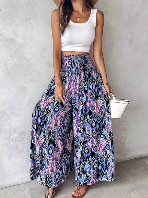 Printed Wide-Leg Pants for Effortless Style and Comfort-Bottom-Splashis-Splashis