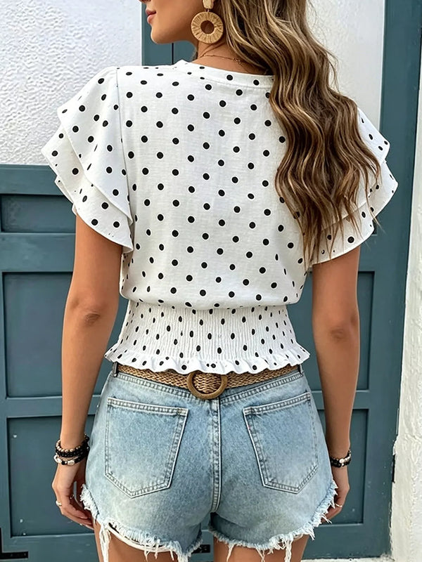 Polka dot ruffle sleeve blouse — additional view 2