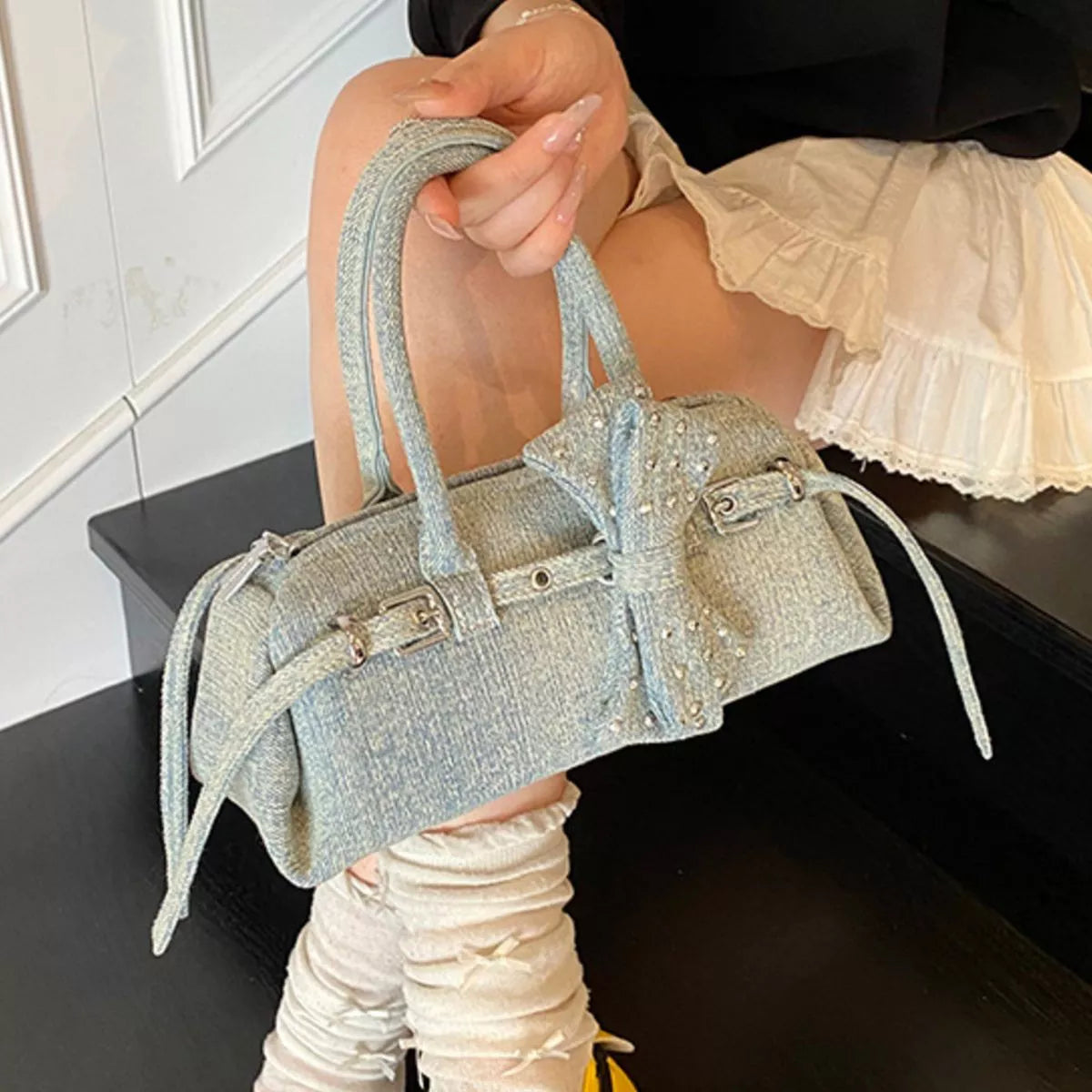 Denim Bow Crossbody Bag, side product view