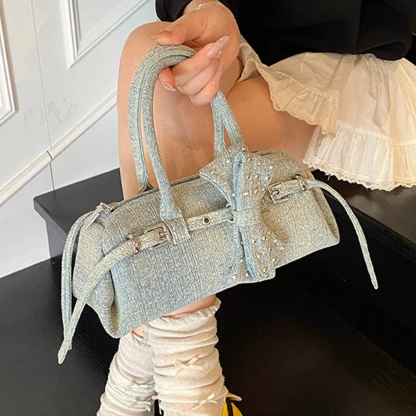 Denim Bow Crossbody Bag, side product view