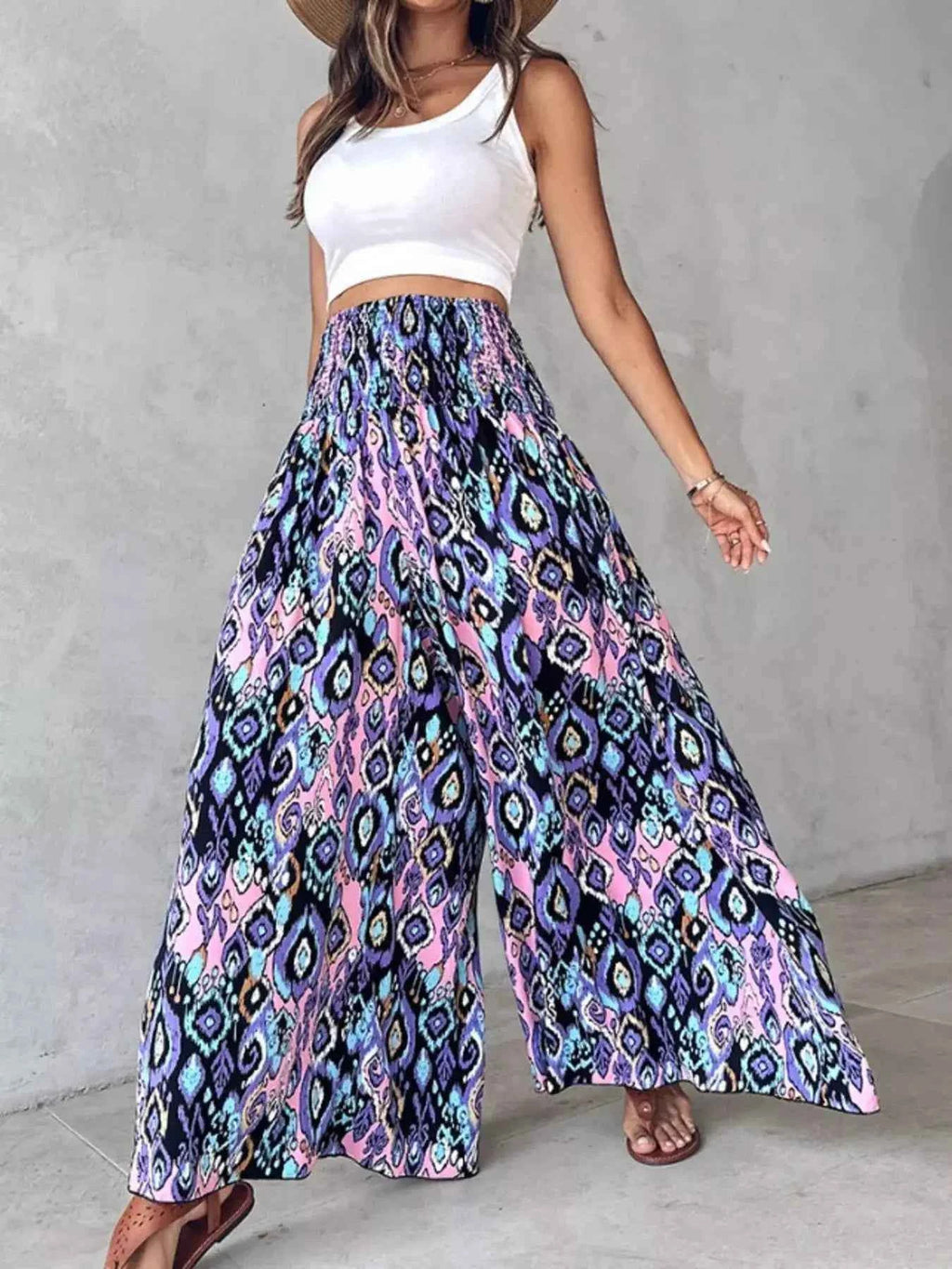 Printed Wide-Leg Pants for Effortless Style and Comfort-Bottom-Splashis-Splashis