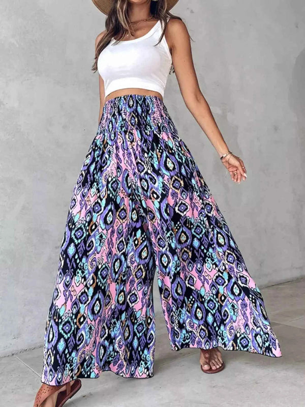 Printed Wide-Leg Pants for Effortless Style and Comfort-Bottom-Splashis-Splashis