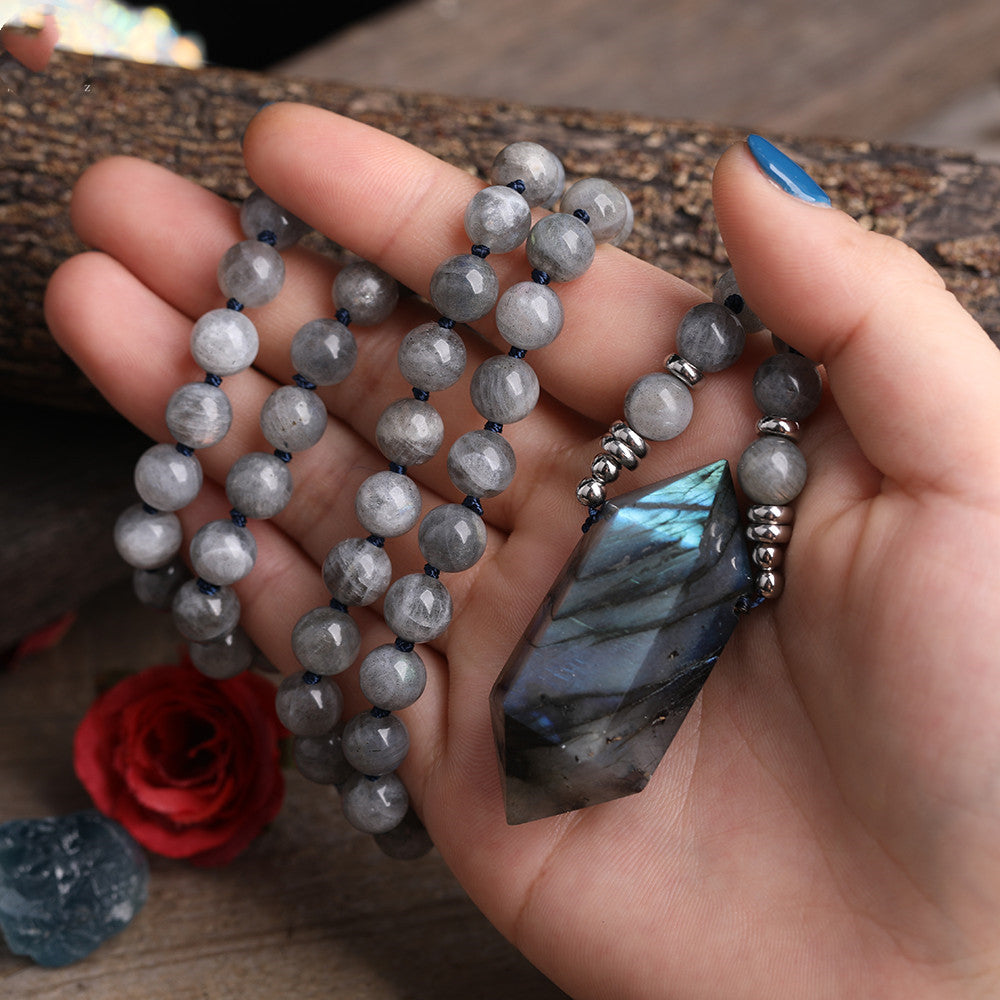 Product detail photo of Labradorite Double Point Pendant Necklace, labradorite double point pendant necklace