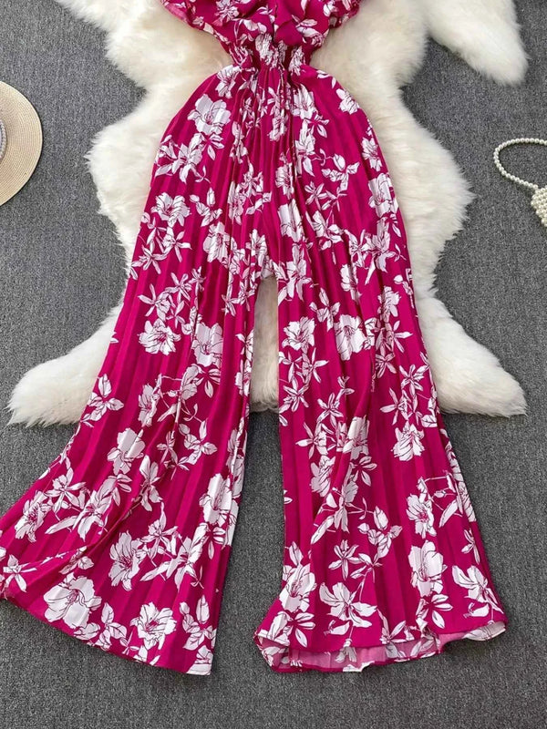 Floral print wide leg pleated jumpsuit — additional view 10