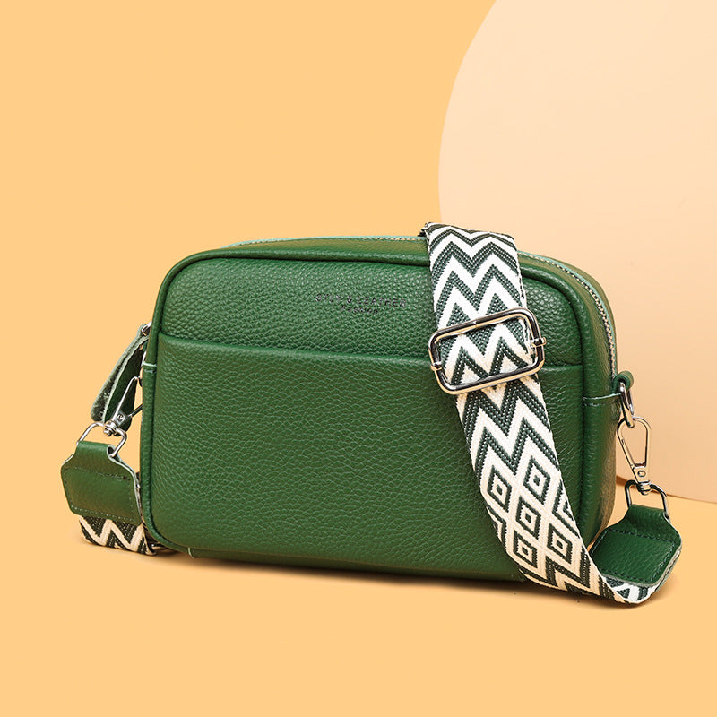 Rhombus Embroidered Crossbody Bag - Genuine Leather Shoulder Bag, product view 10