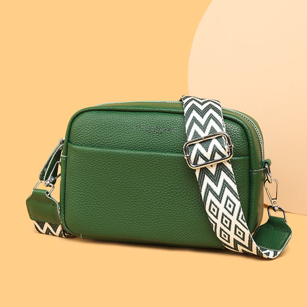 Rhombus Embroidered Crossbody Bag - Genuine Leather Shoulder Bag, product view 10
