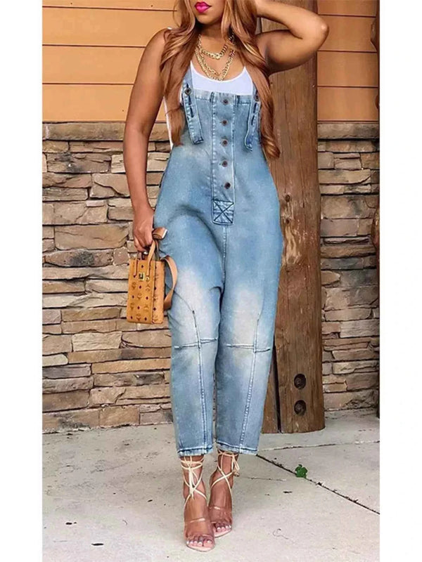 Plus size denim overalls with pockets — additional view 9