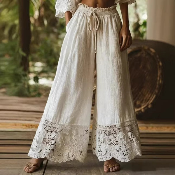 Lace-trimmed wide-leg pants product image