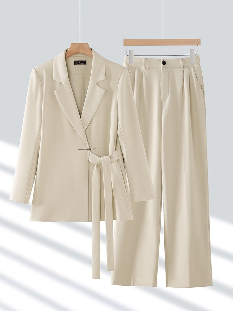 Women's Suit Collar Blazer & Wide-Leg Pants Two-Piece Set, angled product view